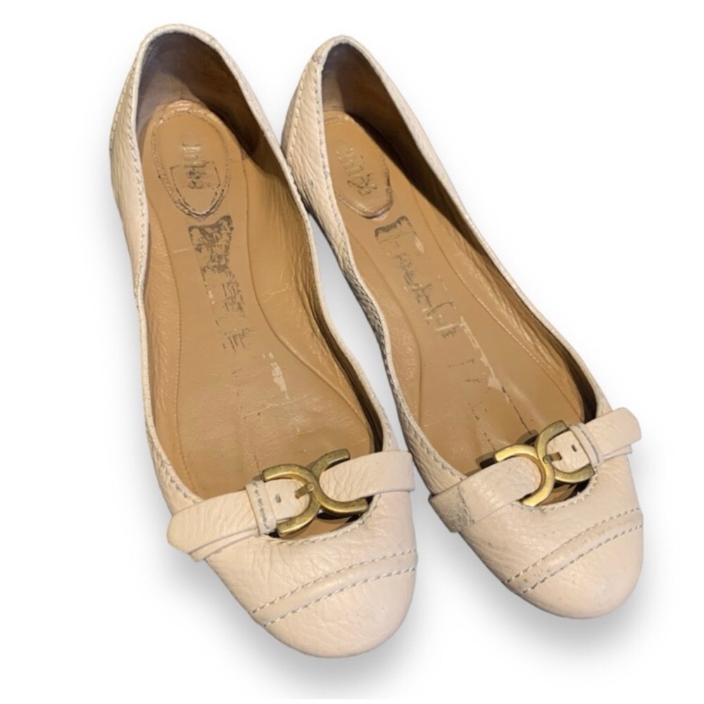 Chloe Cream Leather Buckle Flats